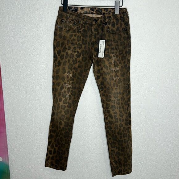 NWT R13 Kate Skinny Distressed Leopard Print Jeans Size 25 - Picture 2 of 15